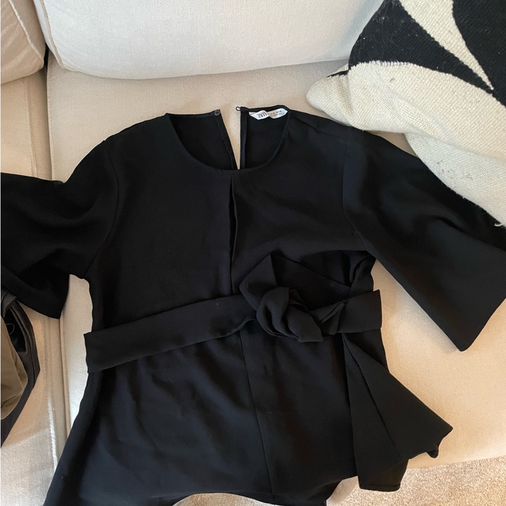 Zara wrap black blouse size small with flounce sleeves